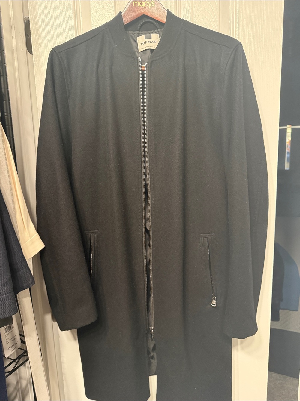 Topman Black Long Zip-Front  Coat